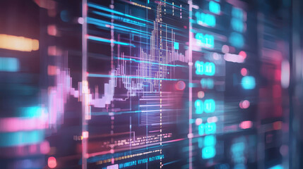 Obraz premium Futuristic digital interface with vibrant colors and data visualization elements, showcasing advanced technology and analytics