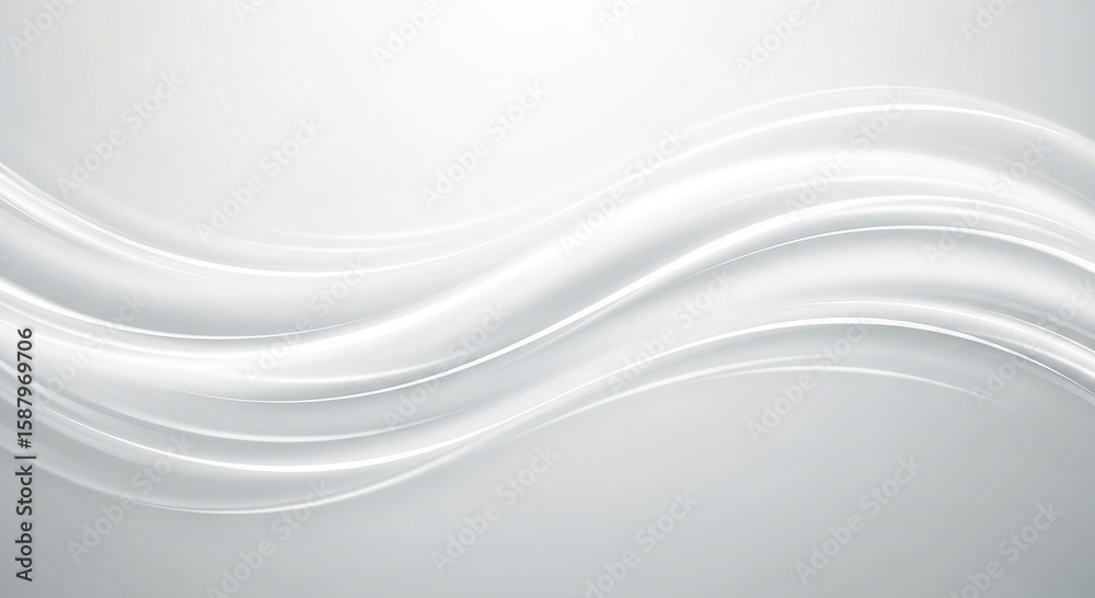 Poster Elegant flowing white and silver abstract background with smooth curves and highlights creating a sense of motion and sophistication
