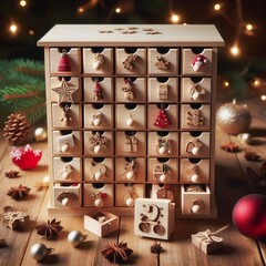 Wooden Advent Calendar – small drawers carved from birch each