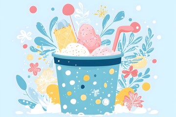 Summer Ice Cream Cup: Refreshing Dessert Illustration