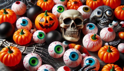 A collection of various spooky eyeball props plastic bouncy