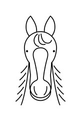 シンプルでポップな馬の正面顔の線画イラスト　年賀素材　午年
