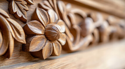 Intricate wooden flower carving showcasing craftsmanship and detail in woodwork artistry