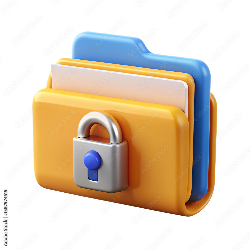 Poster secure data folder 3d icon with padlock for confidential file management and privacy protection on t