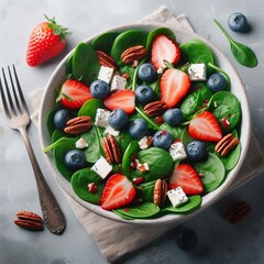 Baby spinach strawberries blueberries goat cheese pecans and pop