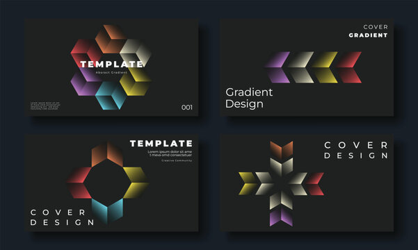 Modern vibrant gradient business card vector. Set of creative poster with colorful, circle, geometric shapes, polygon. Gradient background for brochure, flyer, wallpaper, banner, cover template.