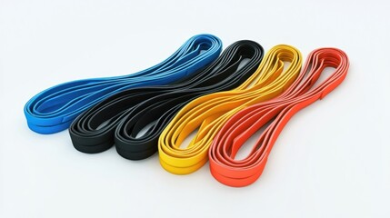 3d render lineup of resistance bands on white background