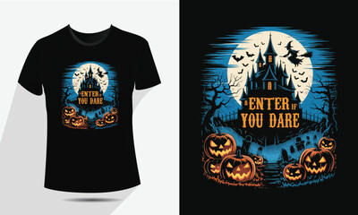 Spooky Halloween T-Shirt Design – Scary Pumpkin, Ghost & Skull Vector Art for Creepy Holiday Vibes