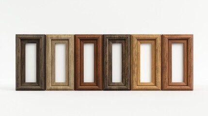3d render lineup of picture frames on white background