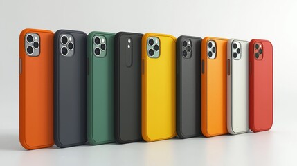 3d render lineup of phone cases on white background