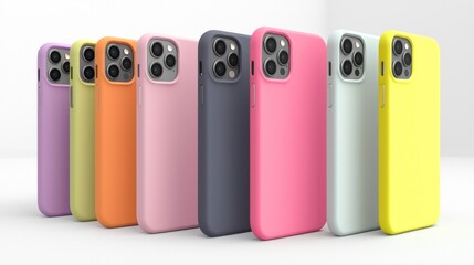 3d render lineup of phone cases on white background