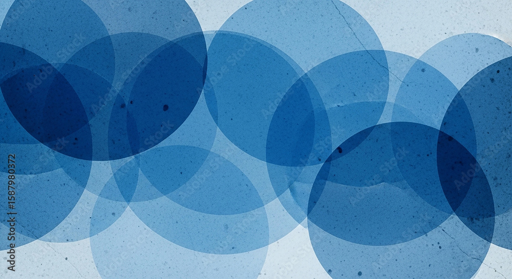 Poster Abstract overlapping blue circles with a textured grunge effect creating a modern and dynamic background design