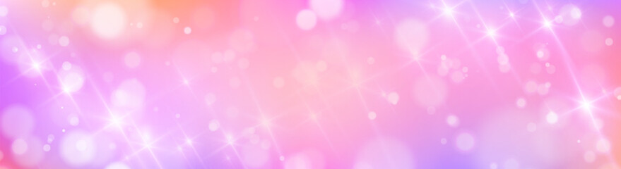 Dreamy unicorn background with sparkle effect - soft pink gradient bokeh lights, magical glowing particles and shimmering fantasy texture for princess party, birthday celebration or fairy tale design. © klyaksun