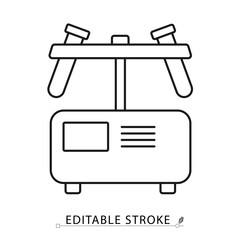 A centrifuge icon in minimalist style with editable stroke. Laboratory equipment, blood separation tool, fluid testing device, biological analysis element, outline vector illustration.