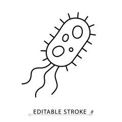 A bacteria icon in minimalist style with editable stroke. Microorganism structure, pathogen illustration, cell organism, infectious germ, viral biology, microscopic life, outline vector illustration.