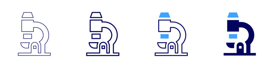 Microscope setup icon in 4 different styles. Thin Line, Line, Bold Line, Duotone. Duotone style. Editable stroke