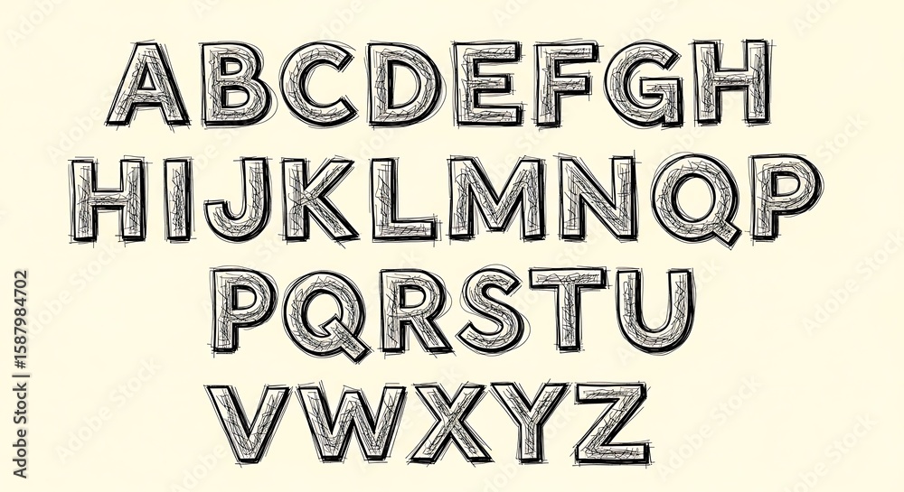 Fototapete hand-drawn alphabet illustration displaying a full set of uppercase letters in a unique style