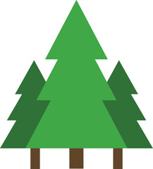 Obraz premium Three stylized evergreen trees, simple design, green foliage, brown trunks.