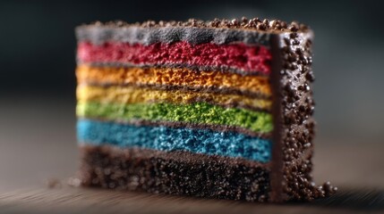 Colorful layered cake with a vibrant, rainbow effect.
