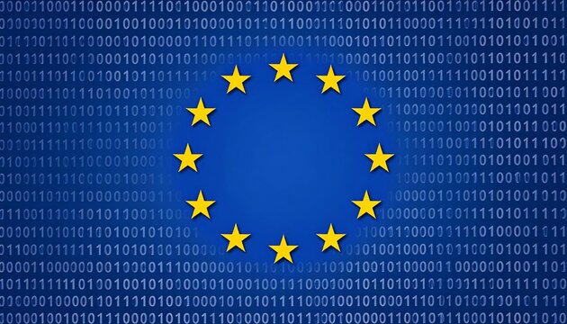 European Union Flag with Binary Code Background