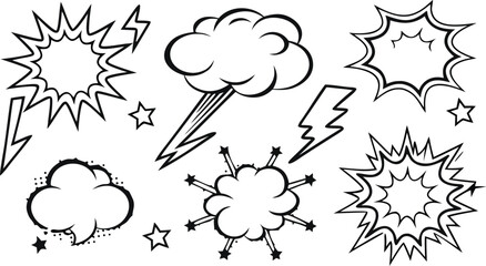 Set of Comic Style Speech Bubbles and Thought Clouds for Graphic Design Projects (Vector Illustration)