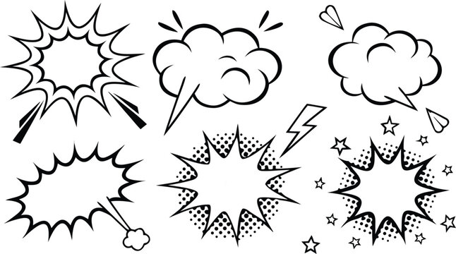 Set of Comic Style Speech Bubbles and Thought Clouds for Graphic Design Projects (Vector Illustration)