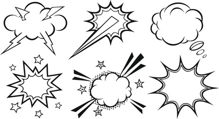 Set of Comic Style Speech Bubbles and Thought Clouds for Graphic Design Projects (Vector Illustration)