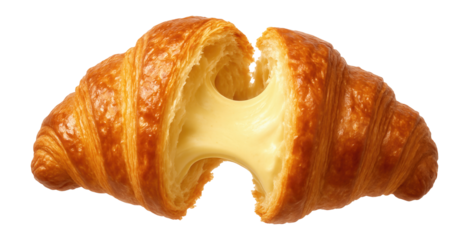 Croissant pulled apart with vanilla custard stretching smoothly