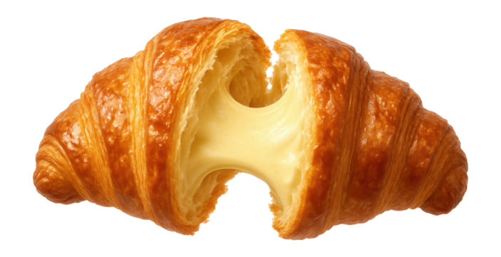 Croissant pulled apart with vanilla custard stretching smoothly
