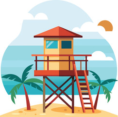 Flat Minimal Vector Lifeguard Tower on Quiet Tropical Beach