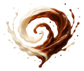 Milk and coffee uniting in a slow-motion blend.