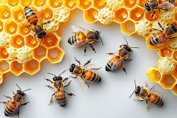 Bees and honeycomb. Vector illustrator