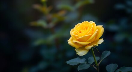 Radiant yellow rose blooming in a garden capturing its delicate petals and soft golden hue against
