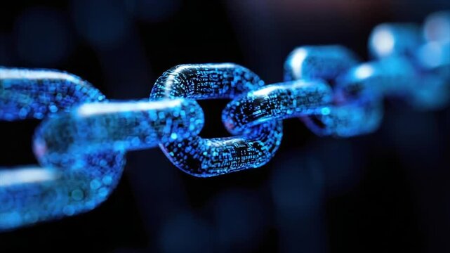 Digital chain links glowing blue, signifying secure connection