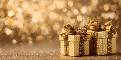 christmas gift box with golden ribbon