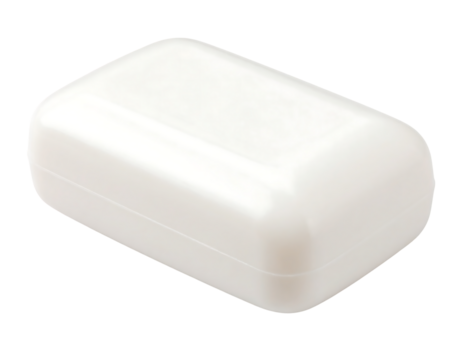 White rectangular soap bar with rounded edges isolated on transparent background