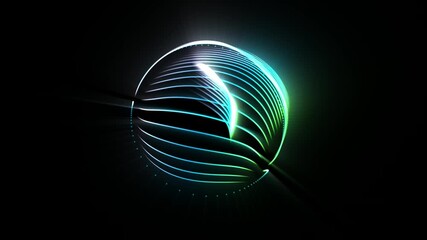 A glowing digital sphere made of neon lines against a dark background.