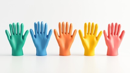 Obraz premium 3d render lineup of cleaning gloves on white background