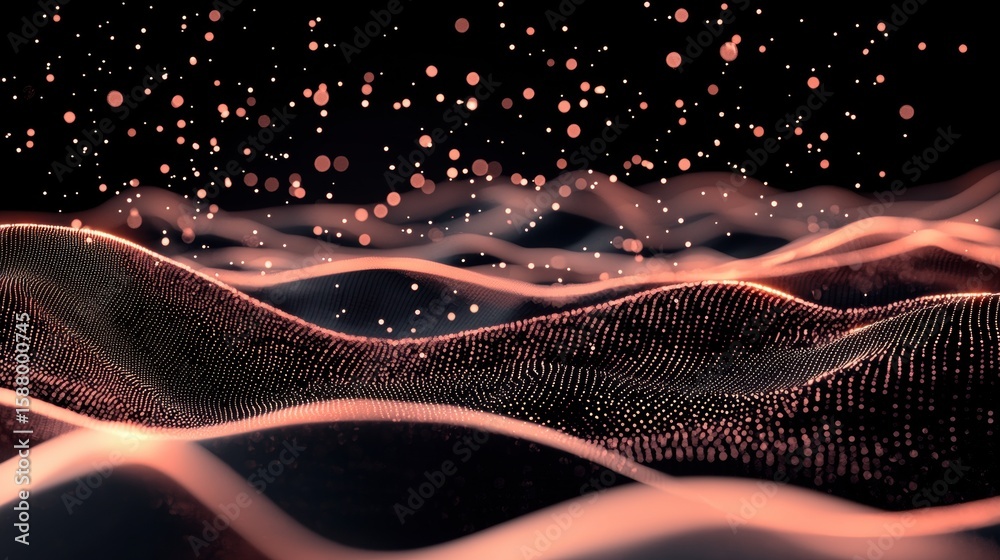 Poster particle abstract wave of glowing particles symbolizing next gen computational technology.
