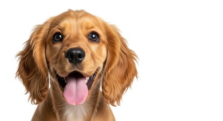 Adorable golden cocker spaniel puppy with tongue out on white background