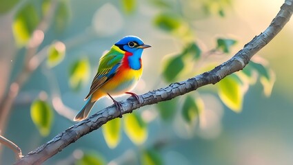 Vibrant Colorful Bird on Branch &ndash; Ultra High-Resolution Nature Photograph