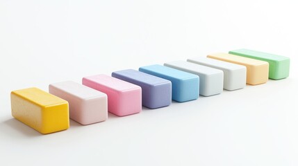 Obraz premium 3d render lineup of bar soaps in different colors on white background