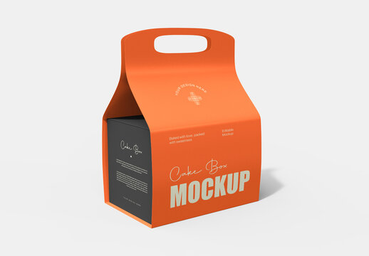 Editable Cake Box Packaging PSD Mockup