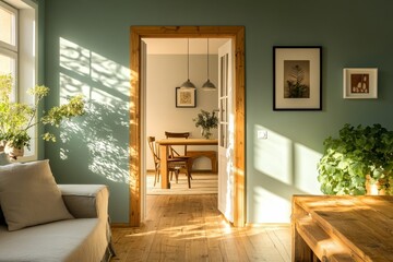 Interior of a living room with a sofa, designed to create a relaxed and modern environment, Generative AI