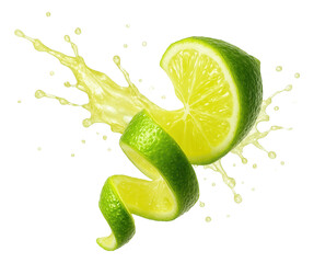 Fresh lime juice misting in a frozen burst from a twist.