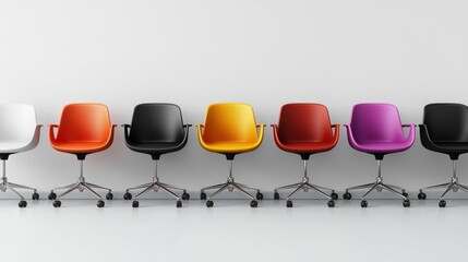 Fototapeta premium 3D presentation of office chairs in a row on white