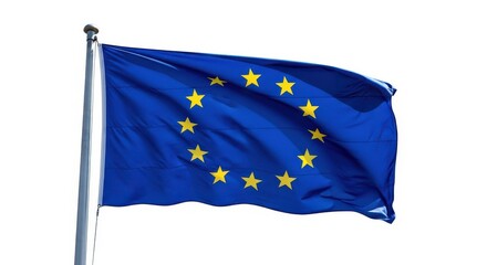 The european union flag waves proudly against a bright white sky