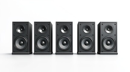 Obraz premium 3D lineup of speakers in a row on white background