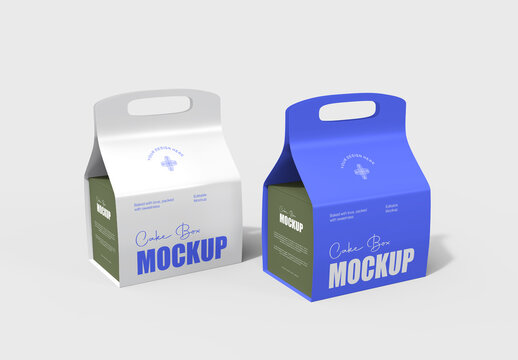 Two Cake Box Packaging Mockup Set with Handles