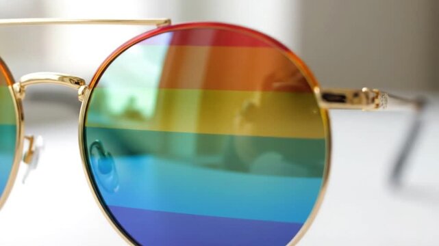 Rainbow striped round sunglasses with gold frames